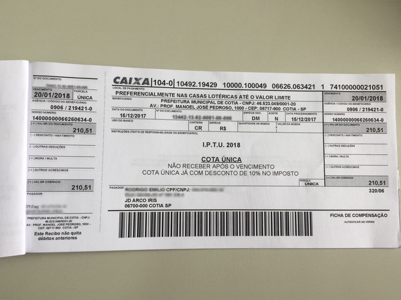 Primeira parcela do IPTU 2018 de Cotia vence dia 20 Granja News