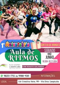 pôster de divulgação da aula de ritmos no Plaza Shopping Carapicuíba