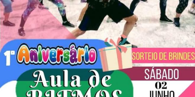pôster de divulgação da aula de ritmos no Plaza Shopping Carapicuíba
