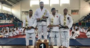 judocas no pódio da Copa Kazuo Suga