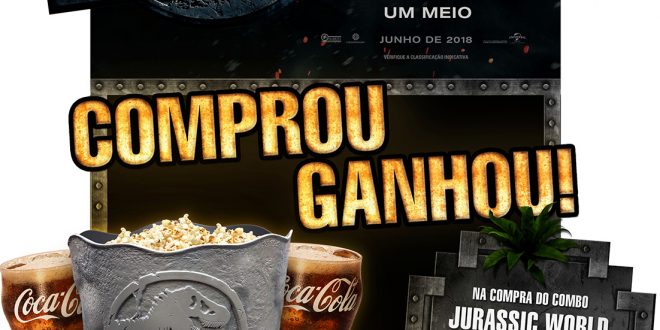 cartaz promocional do balde exclusivo da Cinépolis para o filme Jurassic World: Reino Ameaçado