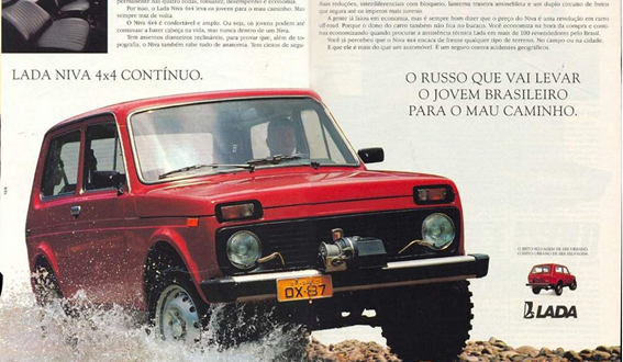 reprodução de uma propaganda do jipe 4x4 Niva, da Lada