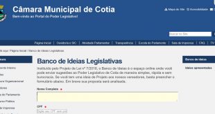 Reprodução do banco de ideias legislativas no site da Câmara de Cotia