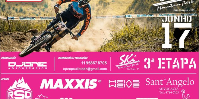 Cartaz de divulgação da terceira etapa do Open Paulista de Downhill, que ocorrerá no Ski Mountain Park