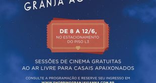 cartaz de divulgação do cine granja ao ar livre, do Shopping Granja Vianna pro dia dos namorados