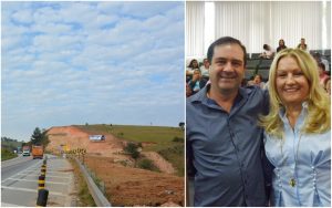 montagem com uma foto do vereador Alexandre Pierroni com a deputada Maria Lucia A e uma foto da Rodovia Lívio Tagliassachimary