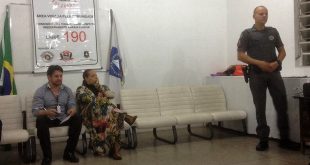 James da Settrans, Goreti e o tenente Ronald durante reunião de julho do Conseg Granja Viana