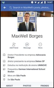captura de tela do perfil falso