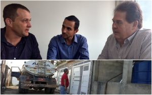 montagem com uma foto do verfeador cabo jean reunido com dois outros homens e uma foto de uma obra no bairro monte serrat