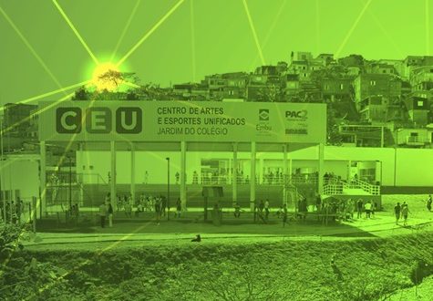 foto do centro de artes e educação unificado de Embu das Artes, com um filtro que a deixa na coloração verde e alguns raios de sol destacados