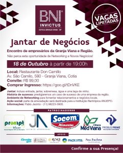 cartaz de divulgação do 2º Jantar de Negócios BNI Invictus