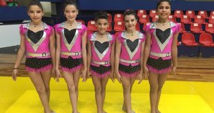 ginastas sorriem para a câmera