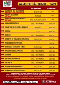 uma lista de vagas de emprego em são roque e respectivos requisitos 