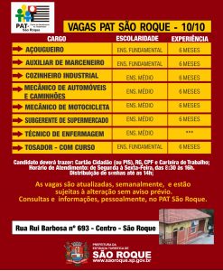 lista de vagas disponíveis no posto de atendimento ao trabalhador de são roque