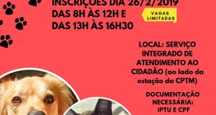 flyer de divulgação das inscrições para a campanha de castração gratuita em jandira