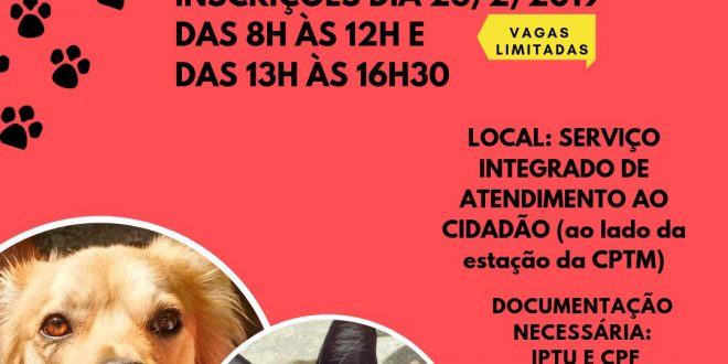 flyer de divulgação das inscrições para a campanha de castração gratuita em jandira