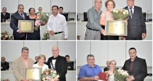 montagem com quatro fotos de vereadores de são roque posando com mulheres e suas respectivas homenagens