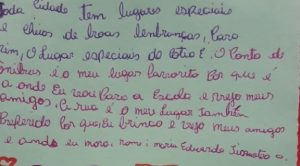  parágrafos escritos a mão por aluno de cotia em homenagem à cidade